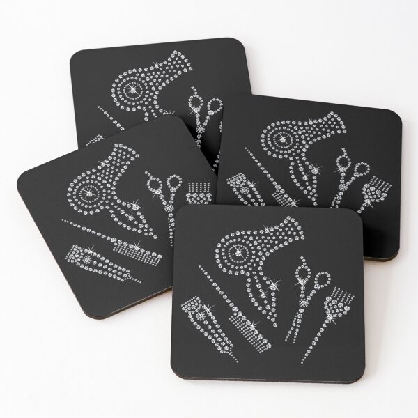 Hair Stylist Salon Apron Rhinestone Scissor Comb Hairstylist Hairdresser Shirt Hair Stylist T-Shirt Artist Gift Coasters (Set of 4)