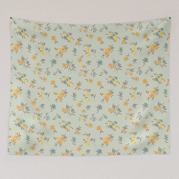 Item preview, Mint Green & Orange Ditsy Floral designed and sold by StudioPosies.