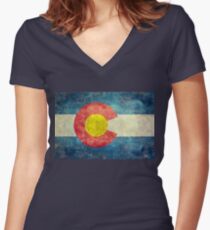 Colorado State Flag with vintage retro style treatment Women's Fitted V-Neck T-Shirt