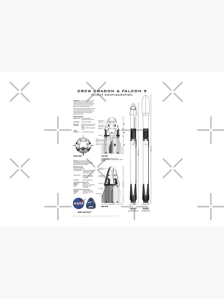 NASA SpaceX Crew Dragon Spacecraft & Falcon 9 Rocket Blueprint in High Resolution (white) by RHorowitz