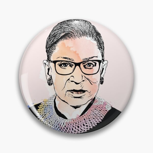 Ruth Bader Ginsburg Original Digital Portrait With Splashes Of Water Color Pin