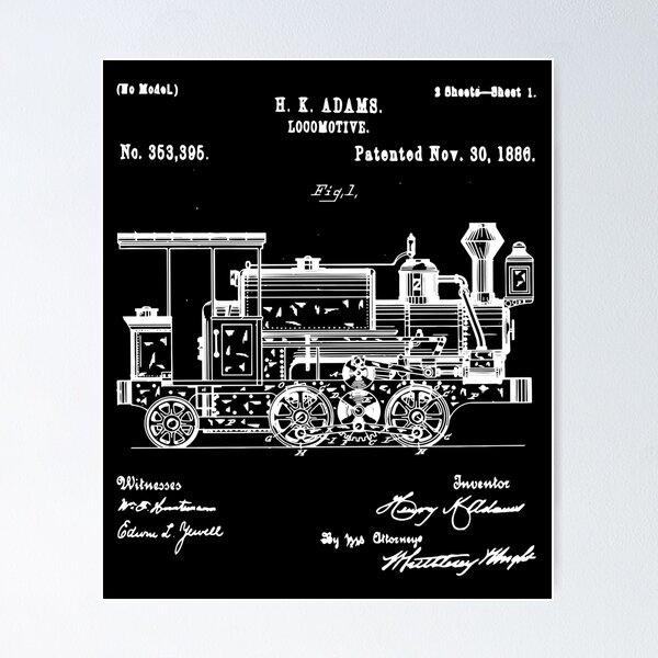 Item preview, 1886 Locomotive Steam Train - Retro Patent Blueprint Gift graphic designed and sold by D-C-Designs.