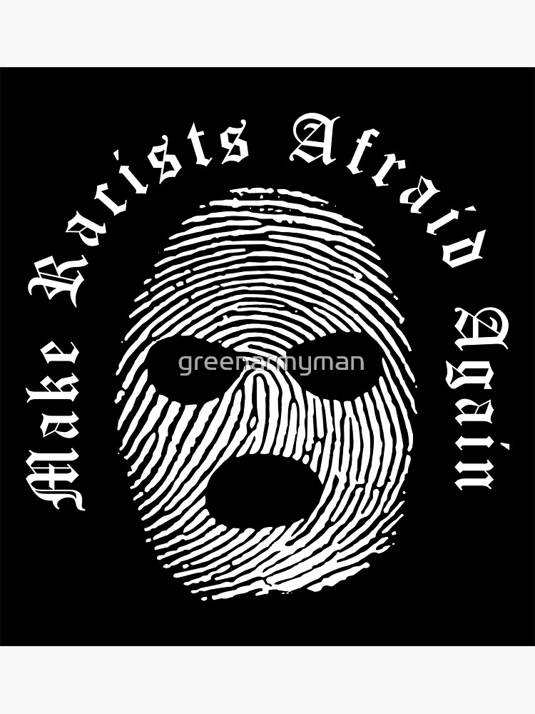 Thumbnail 3 of 3, Sticker, MAKE RACISTS AFRAID AGAIN MASK WHITE ON BLACK designed and sold by greenarmyman.