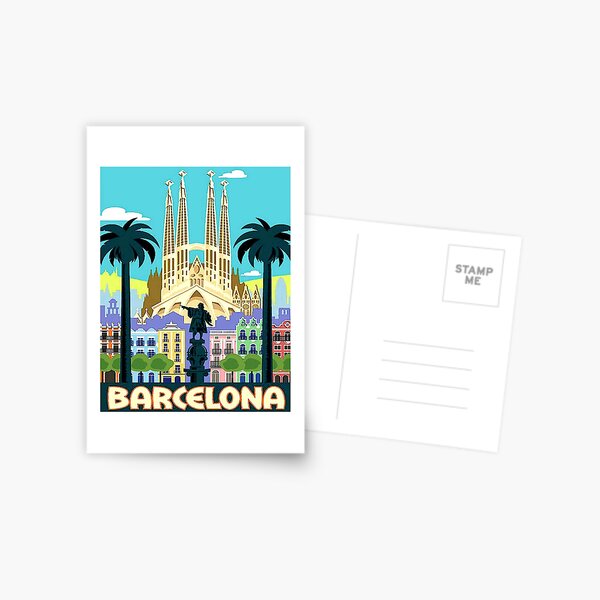 BARCELONA SPAIN : Vintage Travel and Tourism Advertising Print Postcard