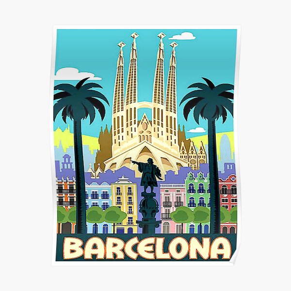 BARCELONA SPAIN : Vintage Travel and Tourism Advertising Print Poster