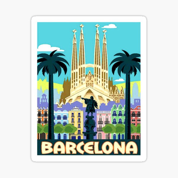 BARCELONA SPAIN : Vintage Travel and Tourism Advertising Print Sticker