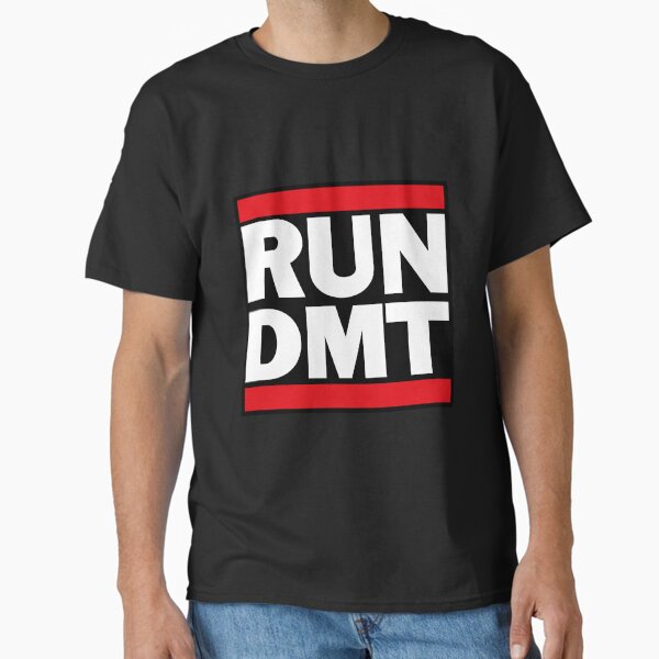 RUN DMT logo, black, white, red text design - black Classic T-Shirt
