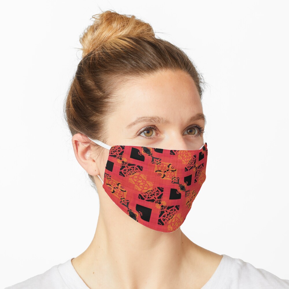 Black Red Gold Chinese Party Cracker Pattern Mask