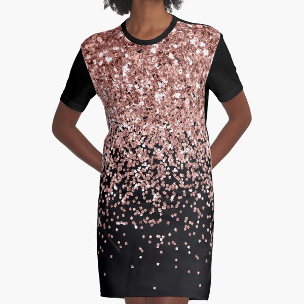 Rose Gold Glitter Graphic T-Shirt Dress