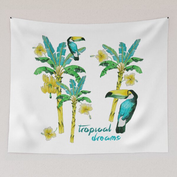 Item preview, Tropical summer holiday design with tucan, hibiscus, bananas and palmtrees  designed and sold by Lenushka.