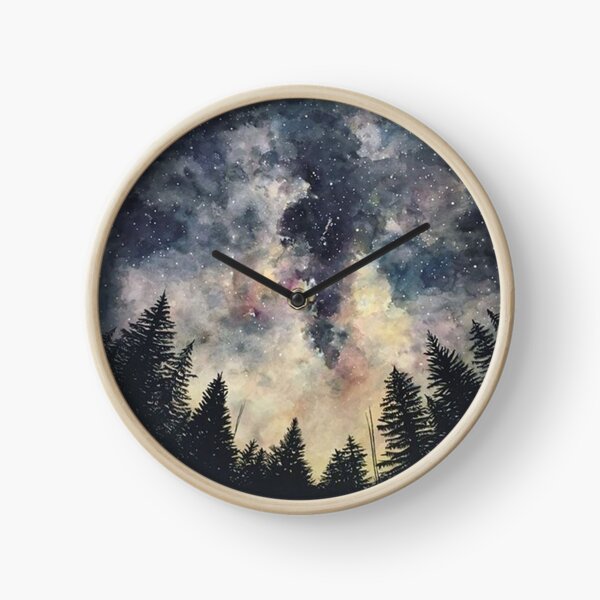 Watercolor Forest Galaxy / Circle / Night Sky / Galaxy / Stars / Sticker Clock