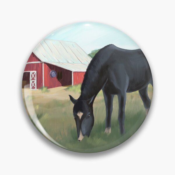 Item preview, Horse grazing pasture by barn designed and sold by DOODL.