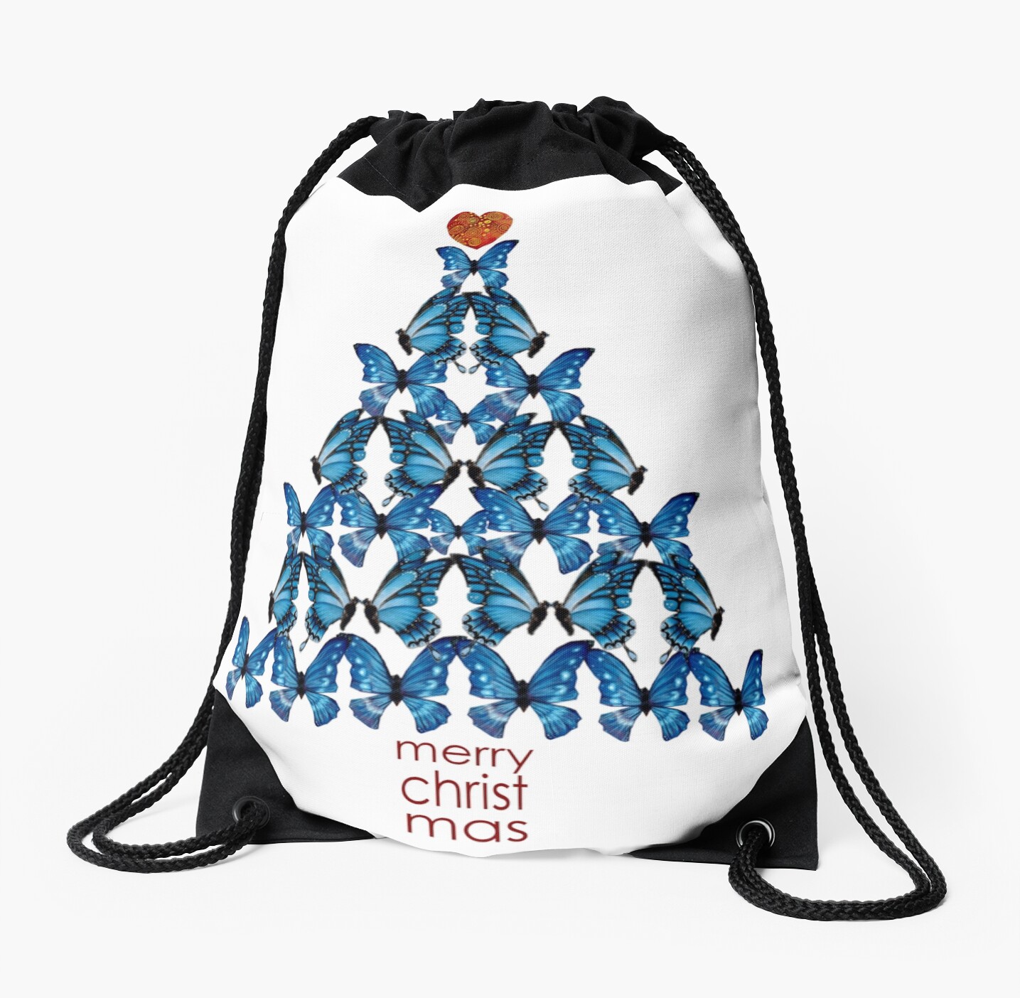 "Blue Butterfly Christmas Tree" Drawstring Bags by Cherie Roe Dirksen