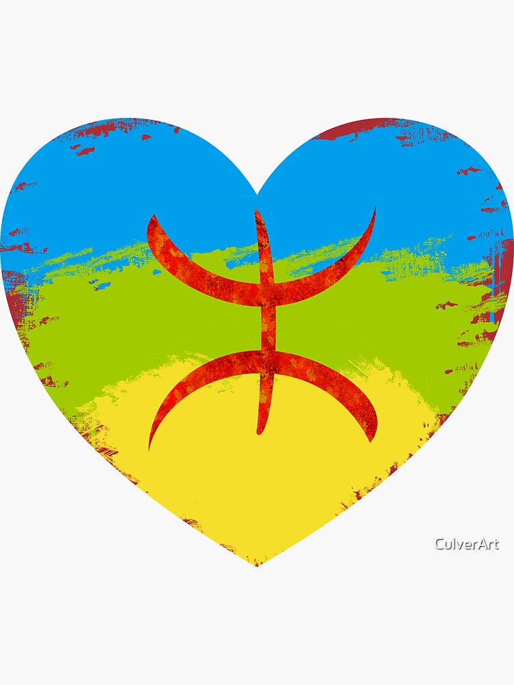 Amazigh Love Heart Flag - Berber Heart Flag | Sticker