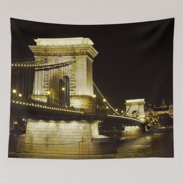 Item preview, Hungary Budapest, Night City Artwork, Night Budapest Wall Art, Bridge View Interior Decor, Bridge Art Print designed and sold by TheGreekGuy.