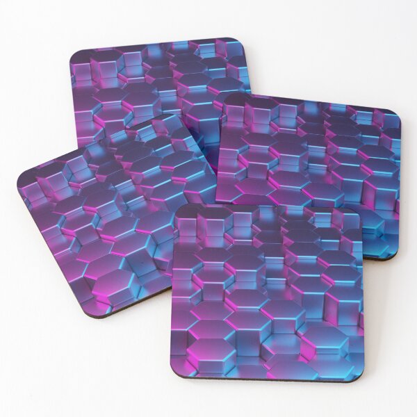 Item preview, Abstract modern synthwave pink and blue random geometric hexagon honeycomb metal background designed and sold by UDDesign.