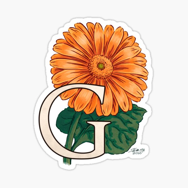 G is for Gerbera Flower Monogram Floating Sticker