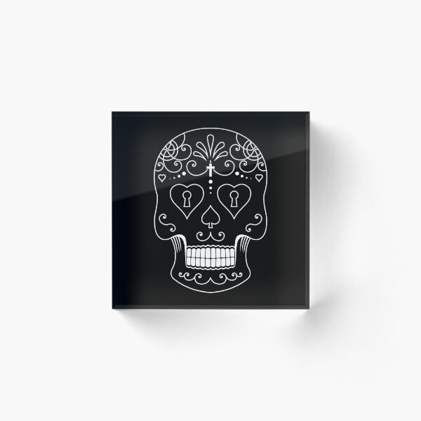 Mexican Calavera Skull White - Day of the Dead Acrylic Block