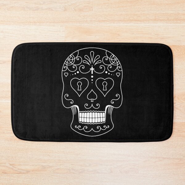 Mexican Calavera Skull White - Day of the Dead Bath Mat