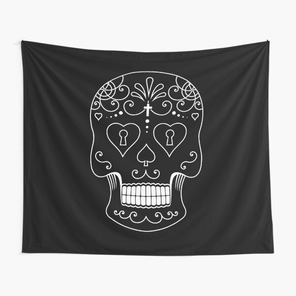 Mexican Calavera Skull White - Day of the Dead Tapestry