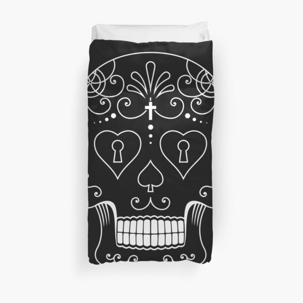 Mexican Calavera Skull White - Day of the Dead Duvet Cover