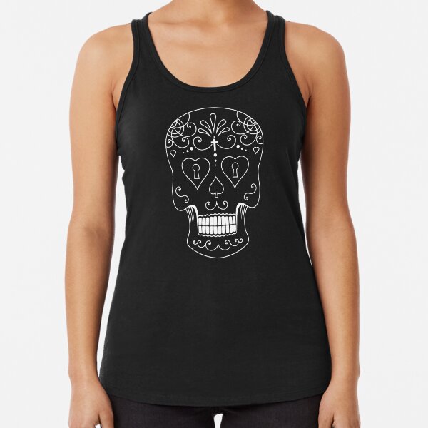 Mexican Calavera Skull White - Day of the Dead Racerback Tank Top