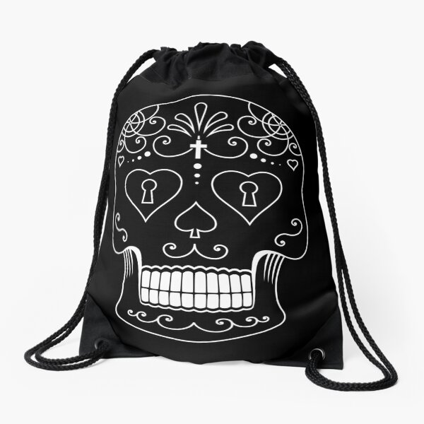 Mexican Calavera Skull White - Day of the Dead Drawstring Bag