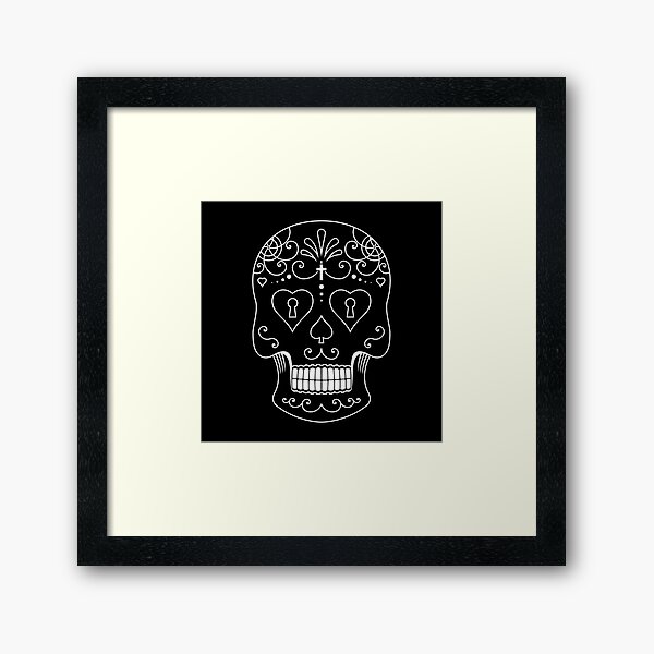 Mexican Calavera Skull White - Day of the Dead Framed Art Print
