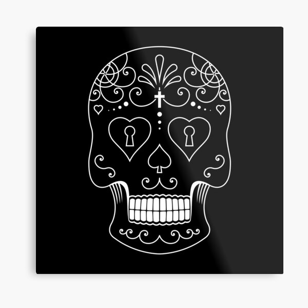 Mexican Calavera Skull White - Day of the Dead Metal Print