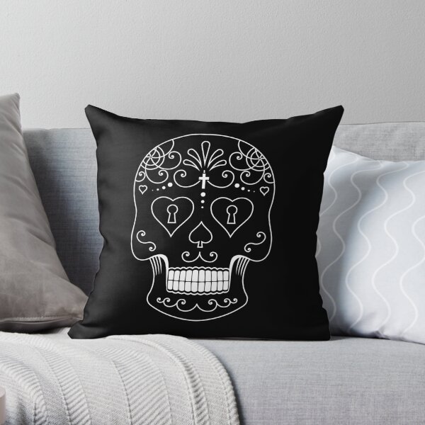 Mexican Calavera Skull White - Day of the Dead Throw Pillow