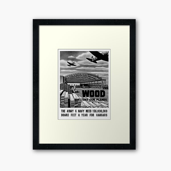 Vista previa del artículo con la obra «Wood Shelters Our Planes -- WWII», diseñado y vendido por warishellstore.