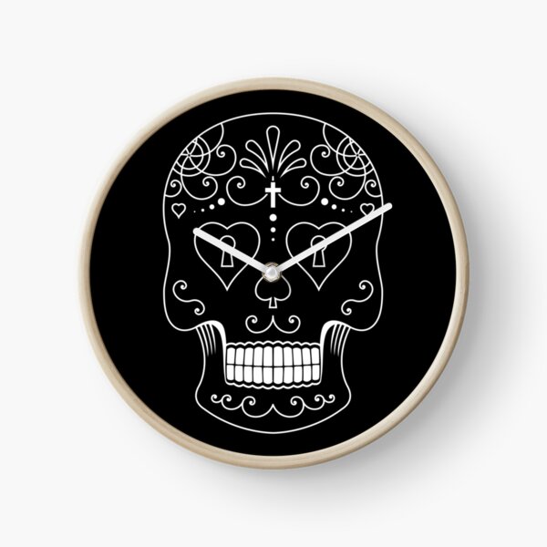 Mexican Calavera Skull White - Day of the Dead Clock