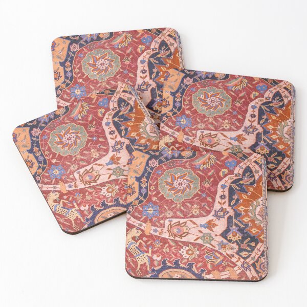 Item preview, Arabesque Floral II | Early 17th Century Rich Colors Interlaced Blue Bands Dragons Lions Pattern Rug designed and sold by vintagepatterns.