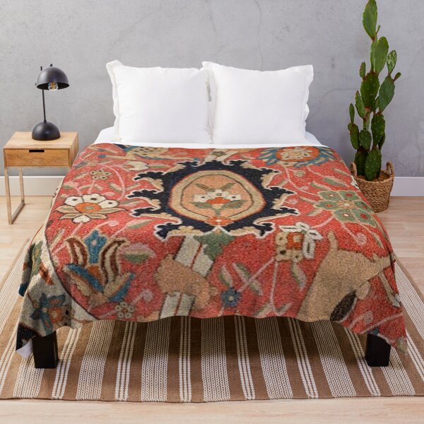 Item preview, Arabesque Floral III | Early 17th Century Rich Colors Interlaced Blue Bands Dragons Lions Pattern Rug designed and sold by vintagepatterns.
