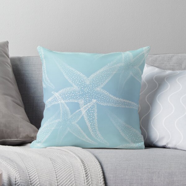 Starfish Aqua Blue Beach Throw Pillow