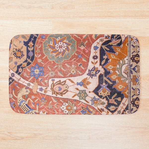 Artikelvorschau, Arabesque Floral IV | Anfang des 17. Jahrhunderts Rich Colors Interlaced Blue Bands Drachen Lions Pattern Rug entworfen und verkauft von vintagepatterns.