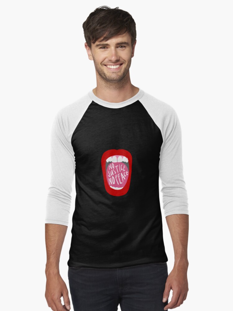 Imagen 1 de 3, Camiseta ¾ estilo béisbol con la obra Grita sin justicia no hay paz, diseñada y vendida por anna-ambrister.