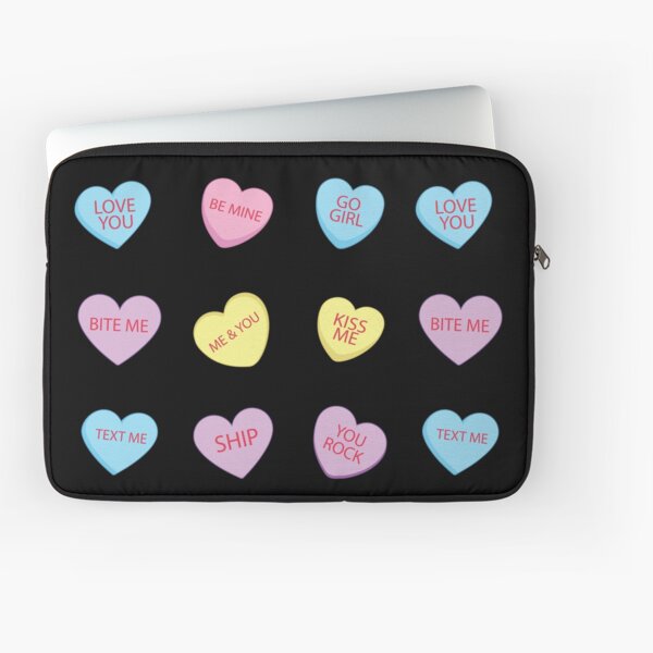 Valentine's Day Candy Hearts Black Background Laptop Sleeve
