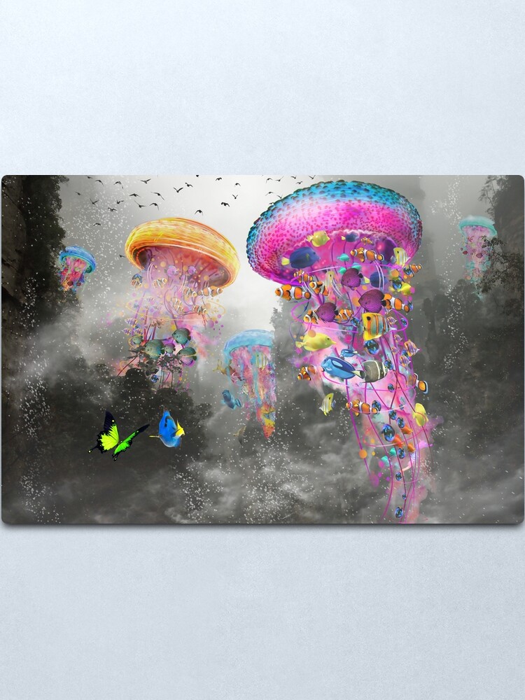 Alternate view of Electric Jellyfish in Misty Mountains Metal Print