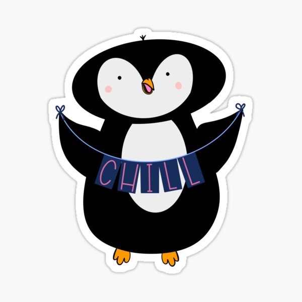 Chill Penguin Holding Sign Drawing Sticker