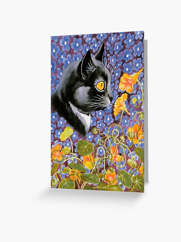 Vintage Wain Tuxedo Cat with Orange Blue Flowers Greeting Card for Sale by  simpsonvisuals