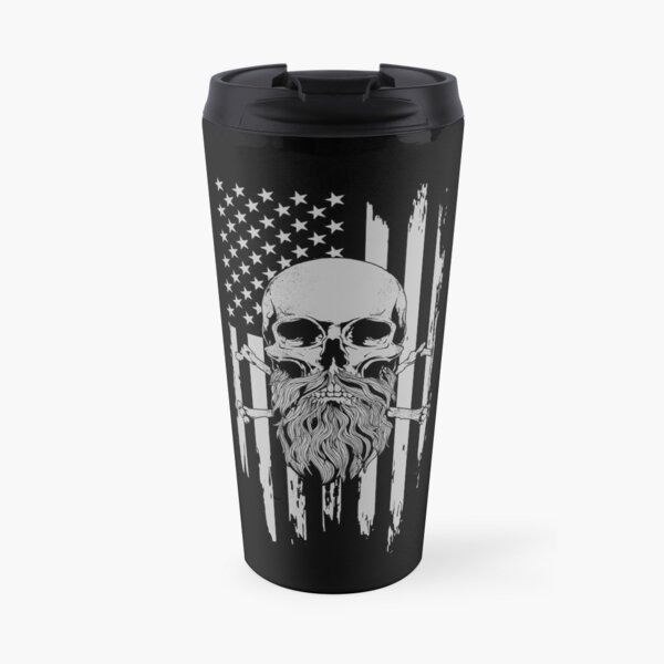 American Bearded Skull Flag Travel Mug