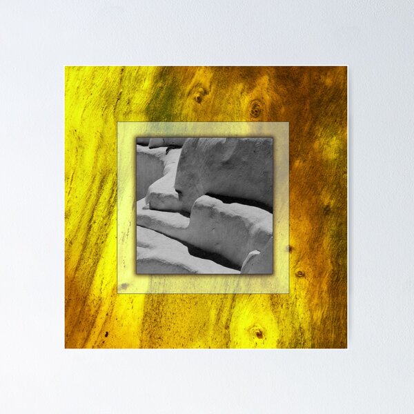 Item preview, House walls sculpted in volcanic rock, small traditional village, Santorini, Greece. Black and white and yellow. designed and sold by Santorini Gallery.