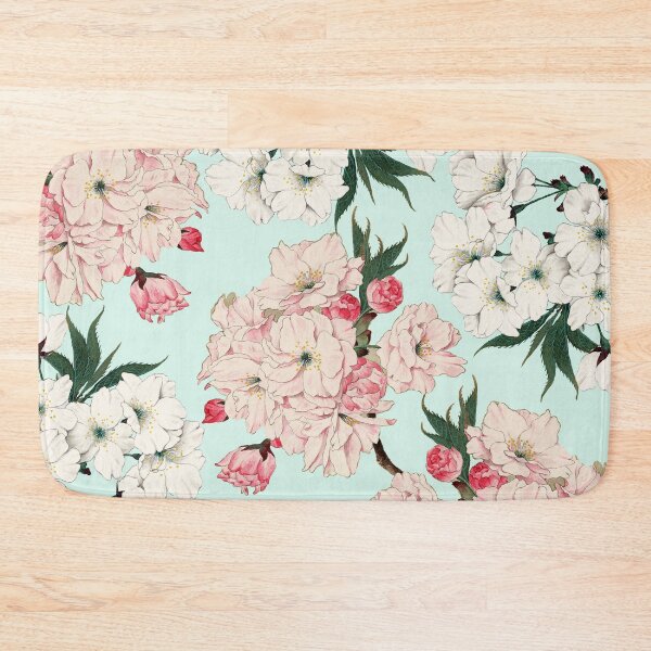 Item preview, Pink Cherry Blossom on blue background - floral print designed and sold by kapotka.