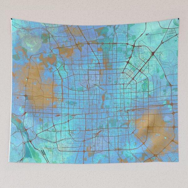 Item preview, Beijing Street Map Art Watercolor Blue Shades  designed and sold by IvonDesign.