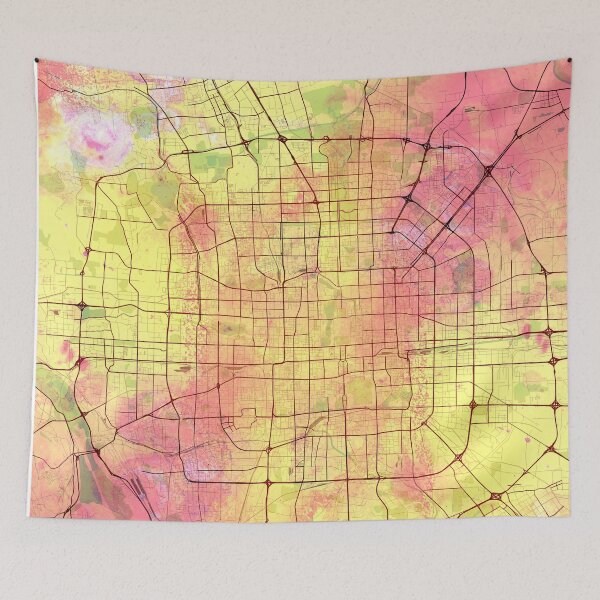 Item preview, Beijing Street Map Art Watercolor Flower Colors designed and sold by IvonDesign.