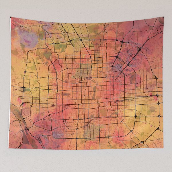 Item preview, Beijing Street Map Art Watercolor Lava Eruption designed and sold by IvonDesign.