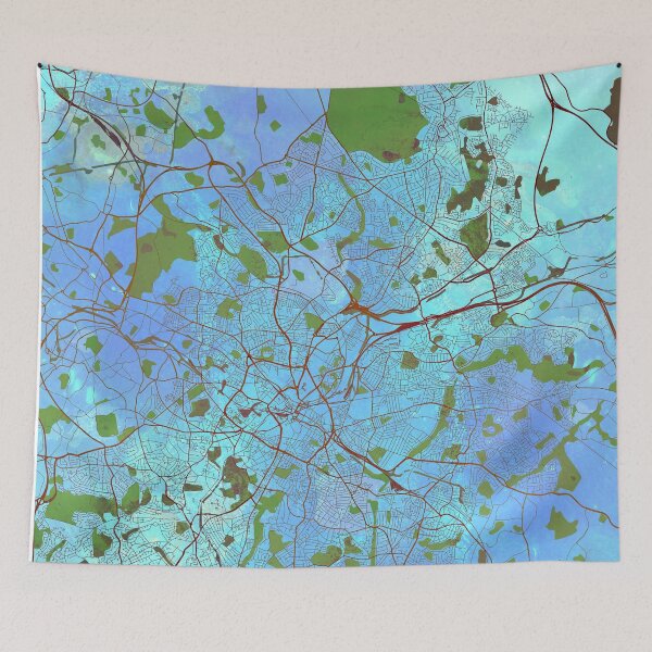 Item preview, Birmingham Street Map Art Watercolor Blue Lagoon designed and sold by IvonDesign.