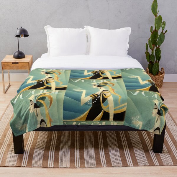 Art Deco Lady & Bird Throw Blanket