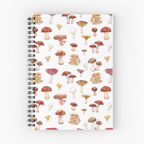 Item preview, Watercolor hand drawn illustration seamless pattern background of Mushrooms with porcini, champignon, chanterelle, saffon milk cap, badius, yellow boletus, orange cap boletus, russula designed and sold by FuzzyLogicKate.